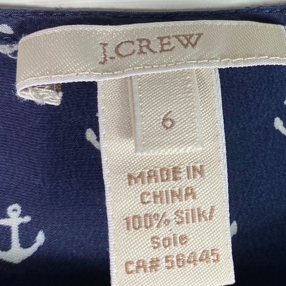 J.Crew Shirt Top Tunic Blouse 6 Medium Anchors 100% Silk Navy Blue Nautical - Picture 4 of 4